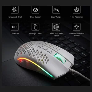 Redragon Storm Elite M988W-RGB White Wired Gaming Mouse 85g Ultralight 32000 DPI