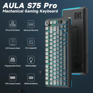 AULA S75 Pro Gradient Grey Side Engraved Star Vector Switch Tri-Mode Mechanical Gaming Keyboard - Wireless Hot-Swap RGB