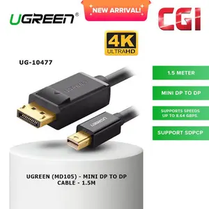 UGREEN 10477 Mini DisplayPort to DisplayPort Cable 1.5M – Mini DP to DP High Speed Display Cable