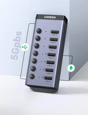 UGREEN USB-C to 7-Port USB-A 3.0 Hub DC 12V EU for Multiple Device Connectivity