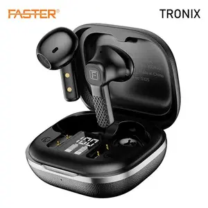 Faster Tronix Wireless Earbuds – ENC Technology, Digital Display, Leather Design, Up to 25 Hrs Playtime