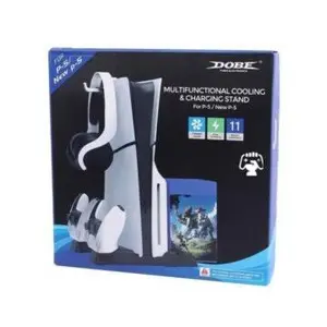 DOBE Multifunctional Cooling & Charging Stand for PS5 / New PS5 – Dual Controller Charging, 3-Speed Cooling Fan, Game Disc Storage