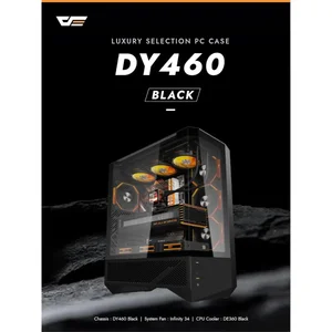 Darkflash DY460 ATX Full Tower Gaming PC Case Black - Triple Tempered Glass Panoramic Cabinet, Supports RTX 4090 & 400mm GPU, USB Type-C