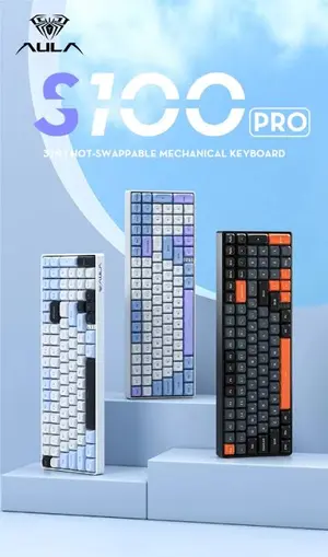 AULA S100 Pro Grey + Black + Orange Red Switch Mechanical Gaming Keyboard