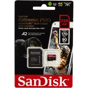 SanDisk Extreme PRO 256GB microSDXC UHS-I Memory Card – Up to 250MB/s, 5K Video, A2, U3, V30