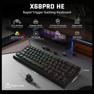 Attack Shark X68PRO HE Tri-Mode Wireless Rapid Trigger Keyboard – 60% Magnetic Switch, RGB, Coiled Cable, Black Red