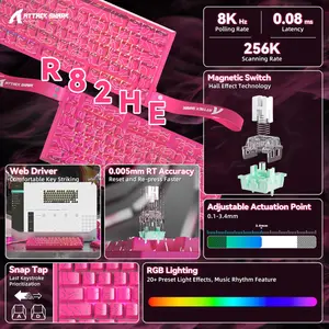 Attack Shark R82HE Rapid Trigger Wired Mechanical Gaming Keyboard – 8K Polling, 0.005mm RT Accuracy, Berry Red