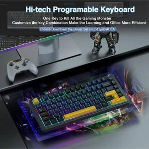 AULA F75 Thunder Black (Black + Dark Blue + Orange) Reaper Switch Tri-Mode Mechanical Gaming Keyboard - Wireless Hot-Swap RGB