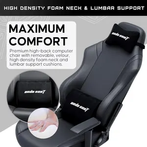 AndaSeat Memory Foam Lumbar Pillow XL – Black Fabric, Gaming Chair Back Support