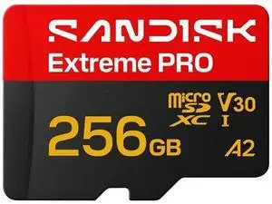 SanDisk Extreme PRO 256GB microSDXC UHS-I Memory Card – Up to 250MB/s, 5K Video, A2, U3, V30
