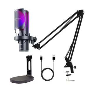 BOYA BY-K9 RGB USB Microphone – USB Type-C/Type-A, 48kHz/24-bit, 3-Pattern Condenser Mic, Noise Cancellation