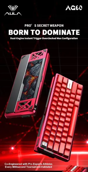 AULA AG60 Pro White-Red Wireless Mechanical Gaming Keyboard - Aether Magnetic Switch, Aluminum Body