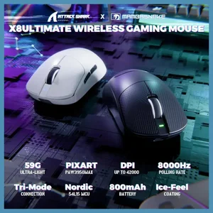 Attack Shark X8 Ultra 8KHz Tri-Mode Wireless Gaming Mouse with C06 Ultra Cable – Black