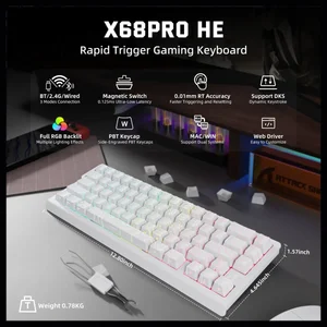 Attack Shark X68PRO HE Tri-Mode Wireless Rapid Trigger Keyboard – 60% Magnetic Switch, RGB, Coiled Cable, White Contour