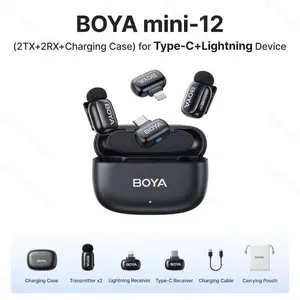 BOYA MINI 2-01 Wireless Microphone – For iOS + Type-C, Dual Mic Set with Charging Powerbank Case
