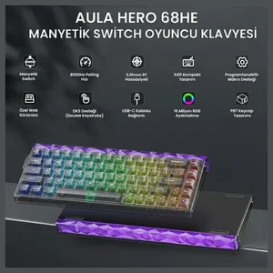 AULA Hero68 Black Frosted Translucent Jade King Magnetic Switch Mechanical Gaming Keyboard