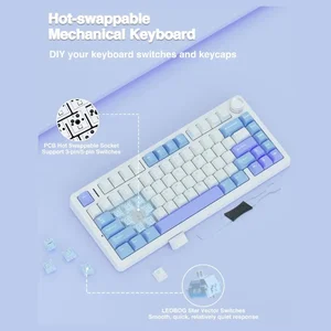 AULA F75 White + Blue + Purple Star Vector Switch Tri-Mode Mechanical Gaming Keyboard - Wireless Hot-Swap RGB