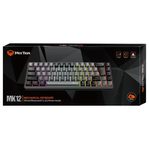 Meetion MK12 Black Mechanical Keyboard – Wired + 2.4G + 3-Channel Bluetooth Tri-Mode, Hot-Swappable, RGB Backlit, 65% Layout