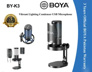 BOYA BY-K3 RGB USB Microphone – USB Type-C/Type-A, 48kHz/24-bit, Supercardioid Condenser Mic, Noise Cancellation