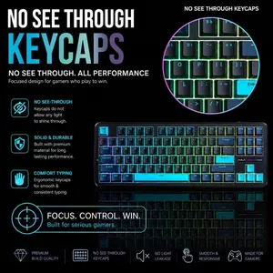AULA F87 Dark Blue + Black + Cyan Graywood Switch V4 Tri-Mode Mechanical Gaming Keyboard - Wireless Hot-Swap RGB