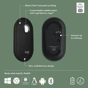 Logitech M350S Pebble Mouse 2 Silent Click Bluetooth Wireless Mouse – Black