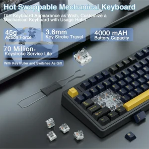 AULA F75 Thunder Black (Black + Dark Blue + Orange) Reaper Switch Tri-Mode Mechanical Gaming Keyboard - Wireless Hot-Swap RGB
