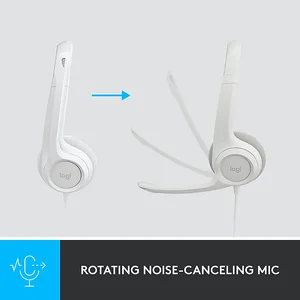 Logitech H390 USB-A Wired Headset Off-White – Noise-Cancelling Rotating Mic, In-Line Controls
