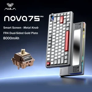 AULA Nova75 White + Grey + Red Caramel Latte Switch Tri-Mode Mechanical Gaming Keyboard - Wireless Hot-Swap RGB