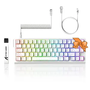 Attack Shark X68HE 60% Wired Rapid Trigger Magnetic Switch Keyboard with Coiled Cable – White Contour