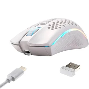 Redragon Storm Pro M808W-KS Dual Mode Wireless Gaming Mouse White – 16000 DPI PixArt PMW3335 RGB Gaming Mouse, Ultra Lightweight Honeycomb Design, 8 Programmable Buttons