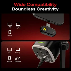 Maono PD100WS Wireless Podcast Microphone with Stand | 7-Layer Noise Reduction 3-Level Adjustable Noise Control Wired & Wireless Mode 1500mAh Battery Mic System