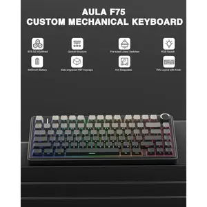 AULA F75 Max Gradient Grey Side Engraved Reaper Switch Tri-Mode Mechanical Gaming Keyboard - Wireless Hot-Swap RGB