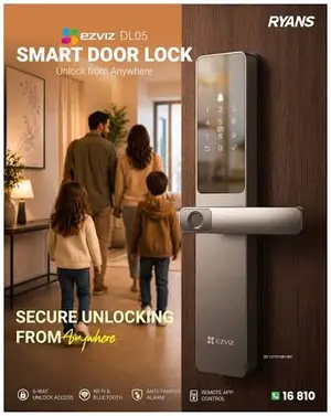 EZVIZ DL05 Smart WiFi Fingerprint Door Lock – Keyless Entry, Remote Unlock, Passcode, RFID Card, Built-In Doorbell