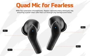 Faster Raptor Wireless Earbuds – ANC+ENC with 4 Mic, Type-C Fast Charge, Bluetooth v5.3, Up to 30 Hrs Playtime