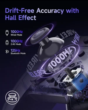 EasySMX X05 Pro Wireless PC Controller – Soft-Click Low-Noise Buttons, Dual-Stage Impulse Triggers, Hall Joysticks with 1000Hz Polling, 2 Programmable Buttons, 1000mAh Battery, Multi-Platform Controller for PC/Switch/Android/iOS - Aurora Purple