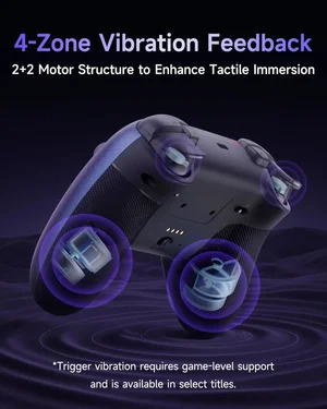 EasySMX X05 Pro Wireless PC Controller – Soft-Click Low-Noise Buttons, Dual-Stage Impulse Triggers, Hall Joysticks with 1000Hz Polling, 2 Programmable Buttons, 1000mAh Battery, Multi-Platform Controller for PC/Switch/Android/iOS - Aurora Purple
