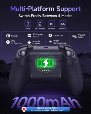 EasySMX X05 Pro Wireless PC Controller – Soft-Click Low-Noise Buttons, Dual-Stage Impulse Triggers, Hall Joysticks with 1000Hz Polling, 2 Programmable Buttons, 1000mAh Battery, Multi-Platform Controller for PC/Switch/Android/iOS - Aurora Purple