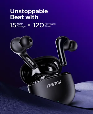 Faster FusionX Wireless Earbuds – Hyper Low Latency, 6 Mic Technology, Hybrid ANC+ENC, Surround Sound