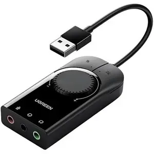 UGREEN USB External Stereo Sound Card Adapter 15cm USB to 3.5mm Headphone & Microphone Audio Converter Plug & Play Black