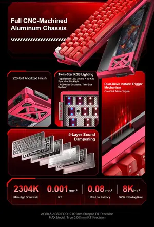 AULA AG60 Pro White-Red Wireless Mechanical Gaming Keyboard - Aether Magnetic Switch, Aluminum Body