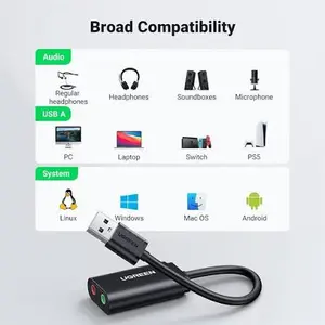 UGREEN USB-A to 3.5mm External Stereo Sound Adapter 15cm USB Audio Adapter