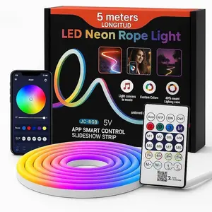 5M RGBIC Neon LED Rope Light – 5V USB, Smart App Control, Music Sync, Chasing Effects, Waterproof Flexible Strip