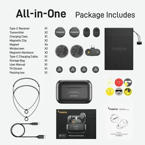 Maono Wave T5 PA3 Wireless Lavalier Microphone Type-C / Lightning & Camera Receiver | 300m Range AI Noise Reduction 30H+ Battery Vlogging Streaming Interview Mic System