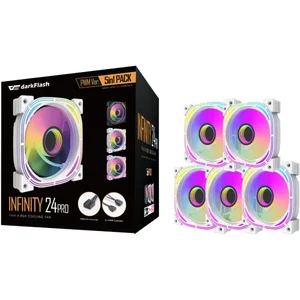 Darkflash INF 24 White 5-in-1 RGB Case Fan Kit with Controller & Remote - 120mm PC Cooling Fans for Gaming PC