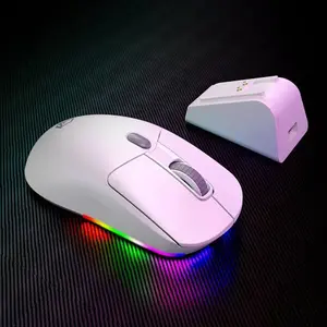Meetion GW38 White Wireless Gaming Mouse – Wired + 2.4G + Bluetooth Tri-Mode, 8000 DPI, Charging Dock