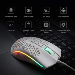 Redragon Storm RGB M808W White Wired Gaming Mouse – 12400 DPI Optical Sensor, Ultra-Light Honeycomb Design, RGB Backlit, 7 Programmable Buttons