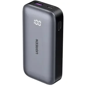 UGREEN 10000mAh Power Bank with Built-In USB-C Cable Black – Portable Fast Charging Power Bank with Digital Display for iPhone, Samsung, iPad & Android Devices