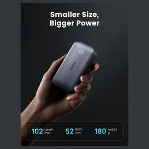 UGREEN 10000mAh Power Bank with Built-In USB-C Cable Black – Portable Fast Charging Power Bank with Digital Display for iPhone, Samsung, iPad & Android Devices