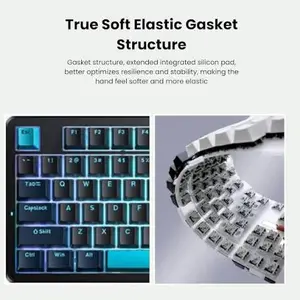 AULA F87 Dark Blue + Black + Cyan Graywood Switch V4 Tri-Mode Mechanical Gaming Keyboard - Wireless Hot-Swap RGB