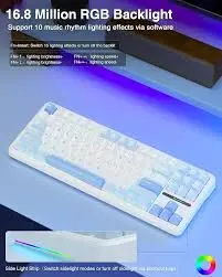 AULA F87 Sea Salt Blue (Light Blue + White + Dark Blue) Greywood Switch V3 Tri-Mode Mechanical Gaming Keyboard - Wireless Hot-Swap RGB